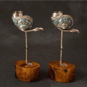 Flamingo Jade Tubo Silver Candle Holder